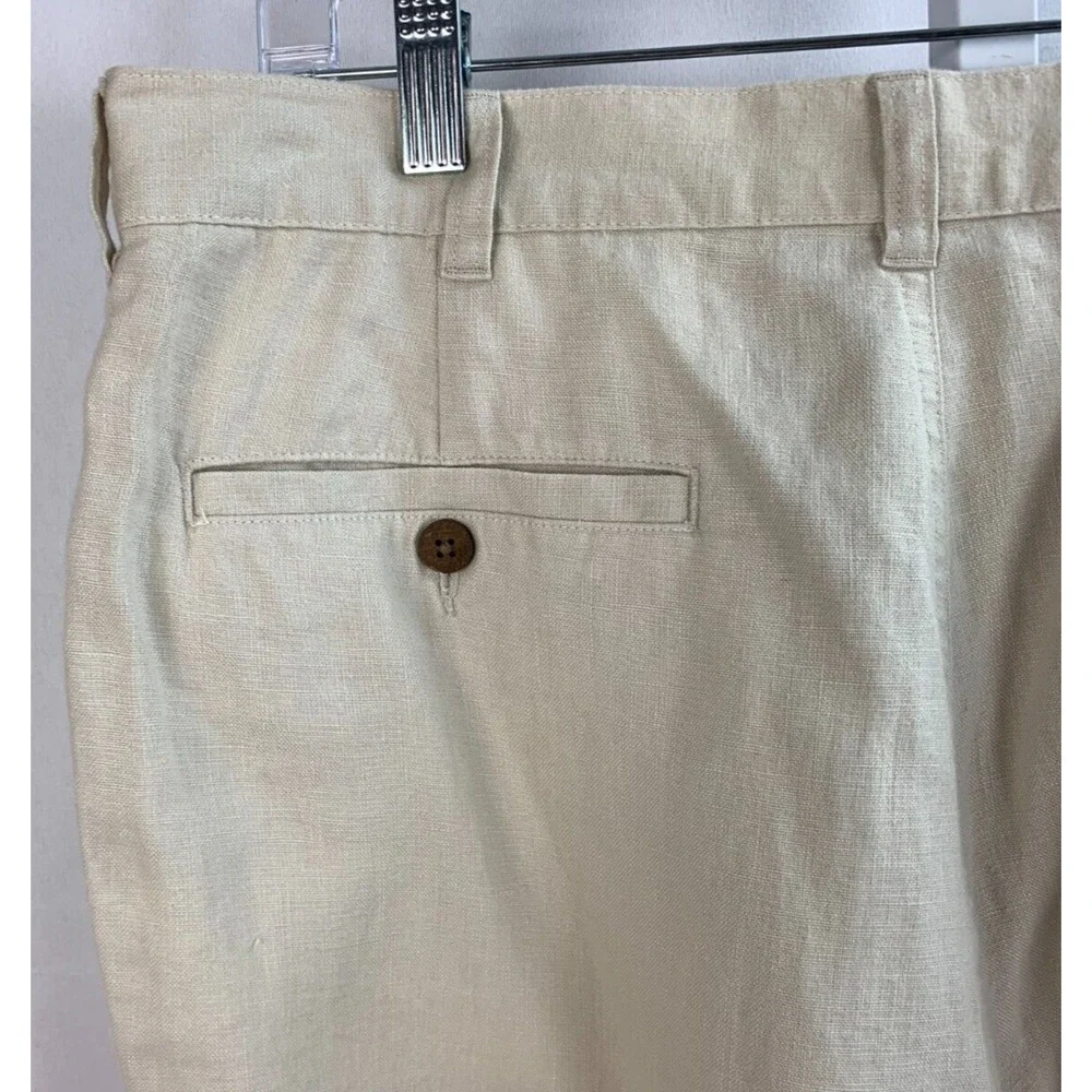 Jos A Bank 100% Linen Pants Mens 36 x 29 Cream Beige Flat Front
